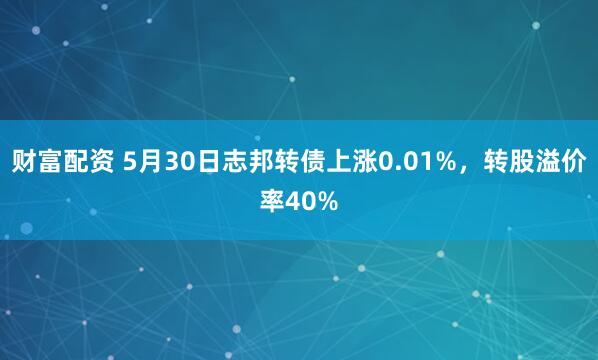财富配资 5月30日志邦转债上涨0.01%，转股溢价率40%