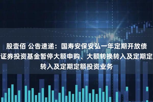 股壹佰 公告速递：国寿安保安弘一年定期开放债券型发起式证券投资基金暂停大额申购、大额转换转入及定期定额投资业务